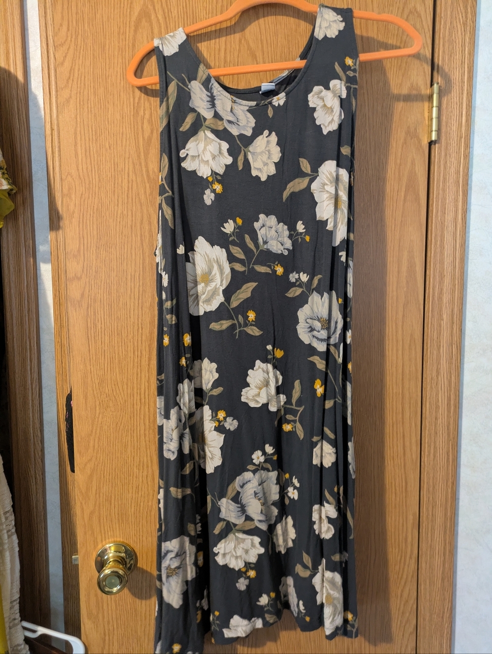 Old Navy Sleeveless Black Floral Maxi Dress with Cream Blooms
